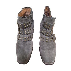 Zodiac Adele Grunge Motory Gray Suede Ankle Metallic Boots Size 9